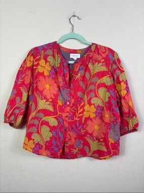 Velvet by Graham & Spencer Red Floral Button Down Top Blouse size XS